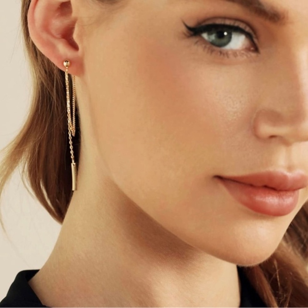 Gold 18k Plated Bar Drop Dangle Earrings